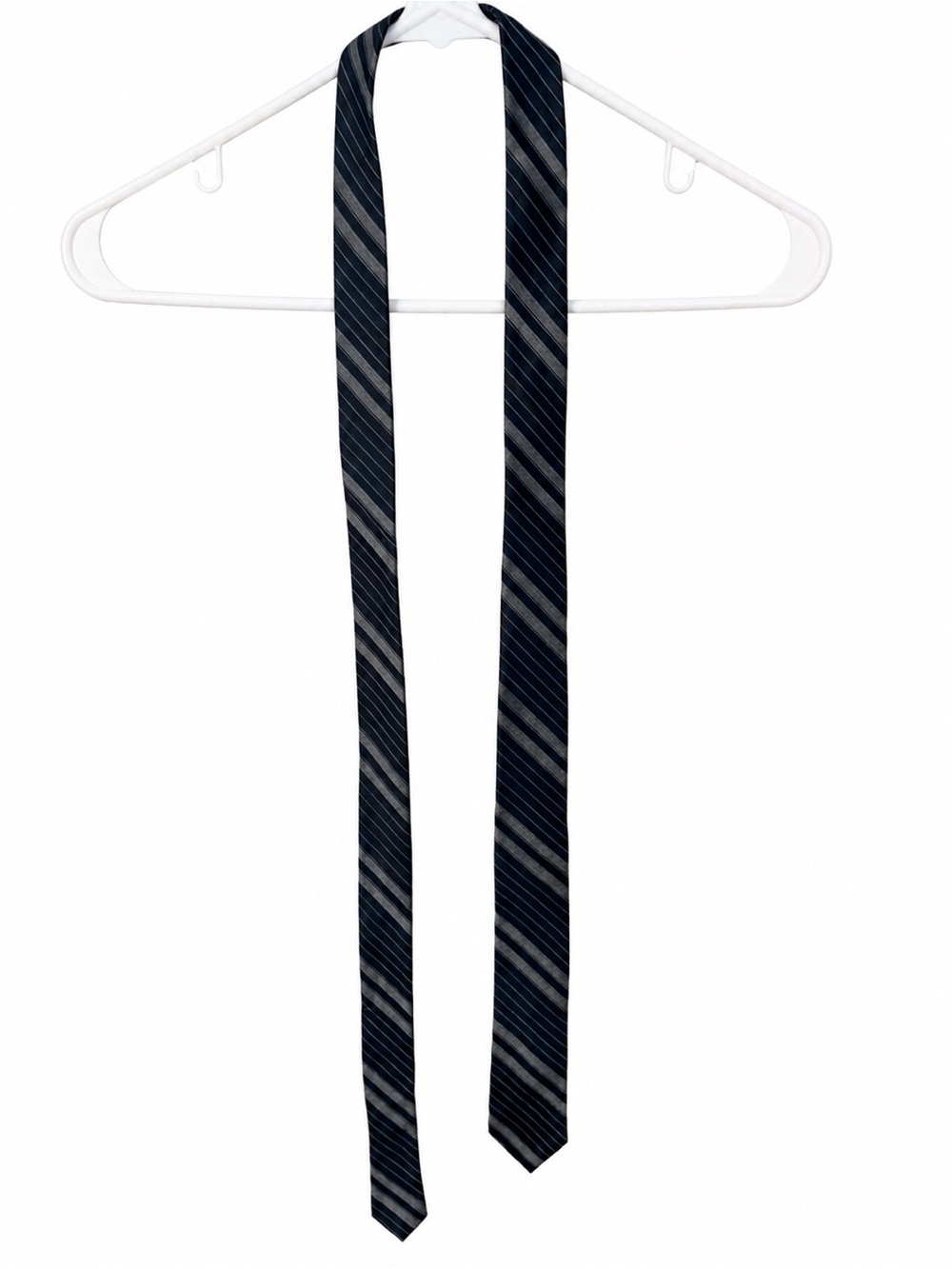 Calvin Klein Navy and Gray Striped Silk Tie extreme slim, skinny tie